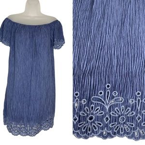 ODDY ODDI Blue On / Off The‎ Shoulder Laser Cut Trim Dress Size S Small NWT